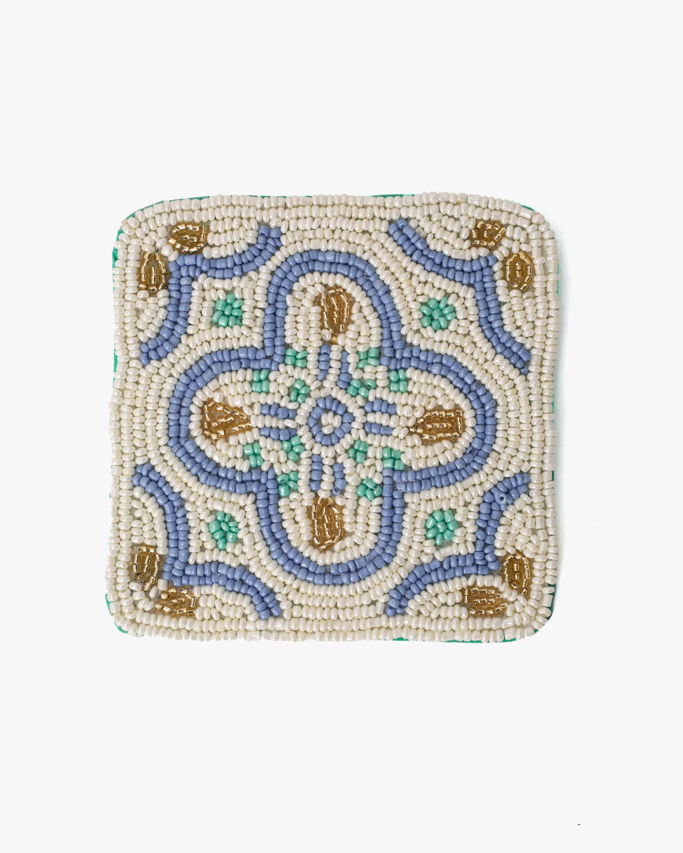 Coaster, Bisque, Beaded Flower Pattern White