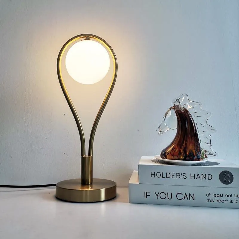 Contemporary Creative Racket Shape Iron Copper Glass 1-Light Table Lamp For Bedroom