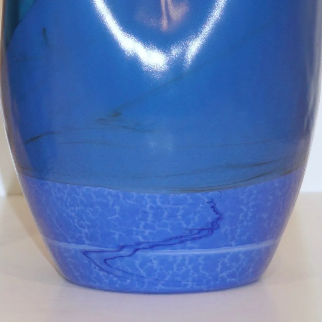 Contemporary Minimalist Iridiscent Royal Blue Murano Glass Pair of Modern Vases