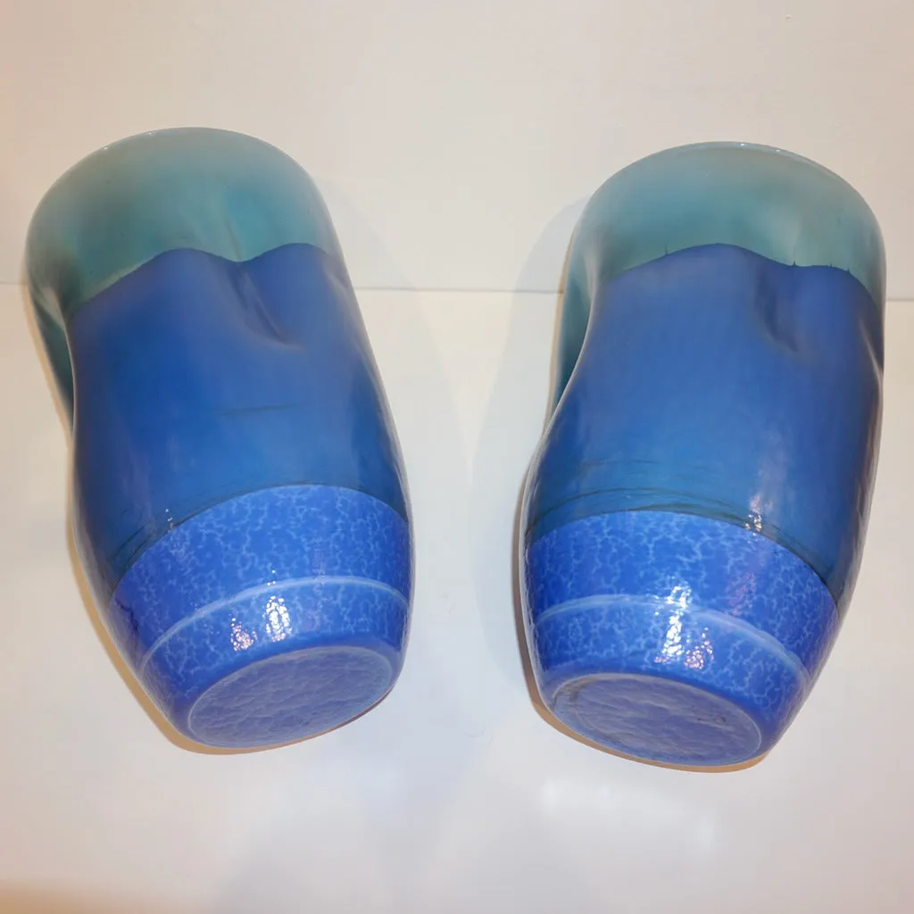 Contemporary Minimalist Iridiscent Royal Blue Murano Glass Pair of Modern Vases