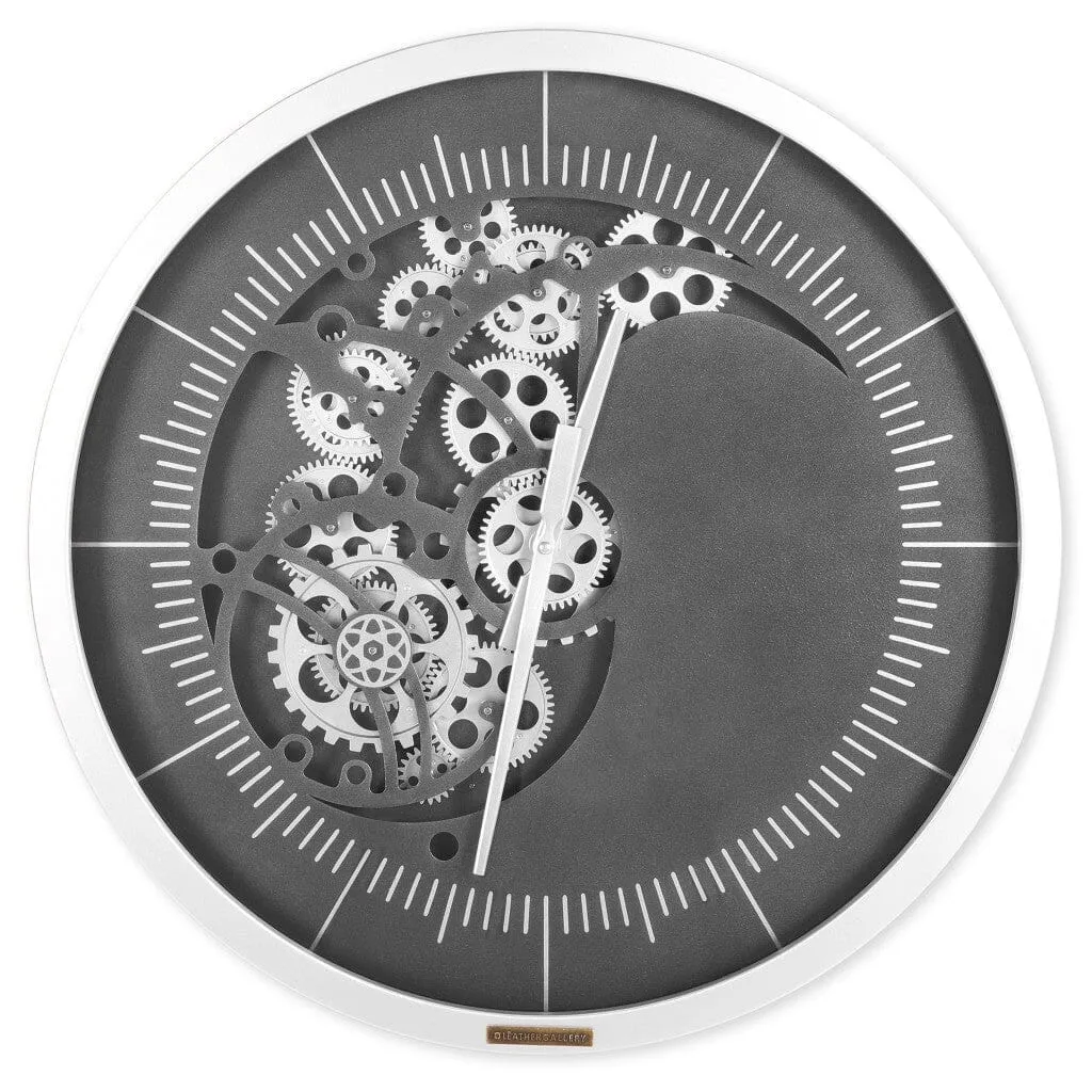 Contemporary Silver Gear Wall Clock - Dia 58cm X 8cm