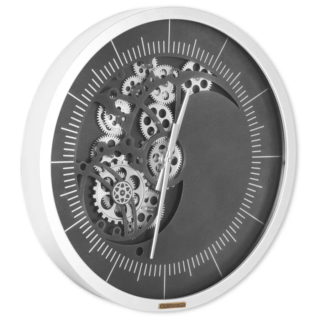 Contemporary Silver Gear Wall Clock - Dia 58cm X 8cm