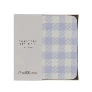 Cork Backed Coaster Square Set/4 Blue Gingham 12.5cm
