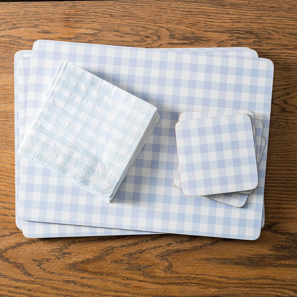 Cork Backed Coaster Square Set/4 Blue Gingham 12.5cm