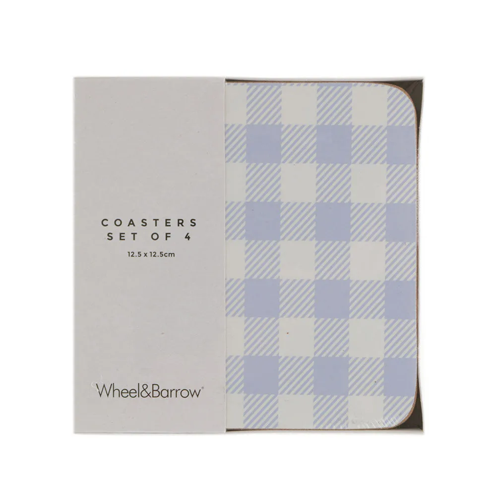 Cork Backed Coaster Square Set/4 Blue Gingham 12.5cm