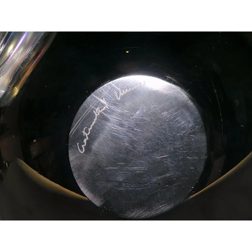 Costantini Italian Sculpture Iridescent Black Murano Glass Round Vase