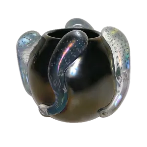 Costantini Italian Sculpture Iridescent Black Murano Glass Round Vase
