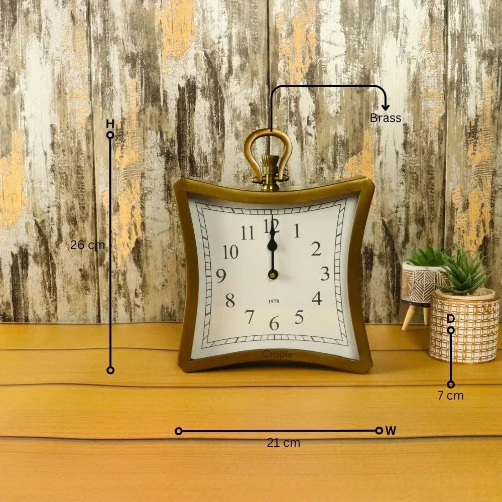 CRAPLE The Next Décor Elegant Square Metal Table Clock Iron Analog Clock for Shelves Table Home Office Desk Décor- Style Study, Living Room Decor