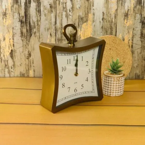 CRAPLE The Next Décor Elegant Square Metal Table Clock Iron Analog Clock for Shelves Table Home Office Desk Décor- Style Study, Living Room Decor
