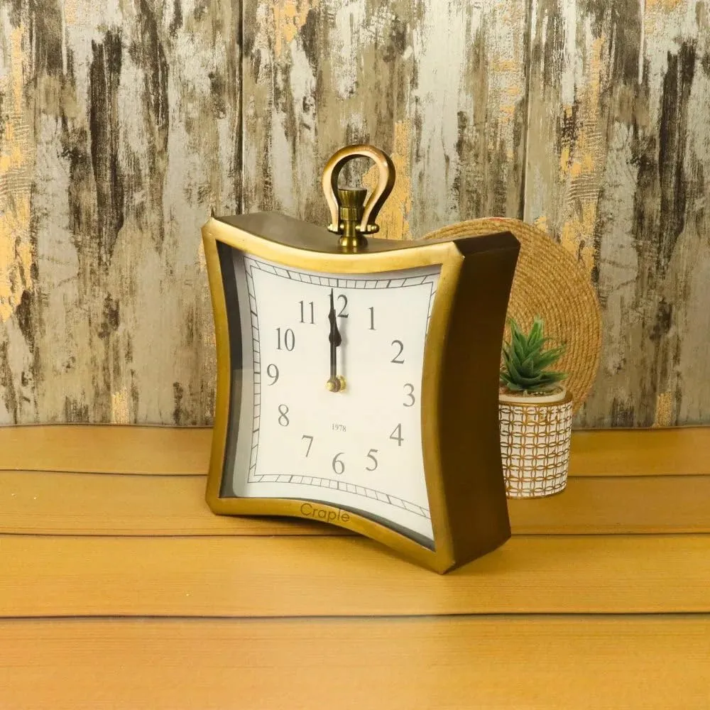 CRAPLE The Next Décor Elegant Square Metal Table Clock Iron Analog Clock for Shelves Table Home Office Desk Décor- Style Study, Living Room Decor