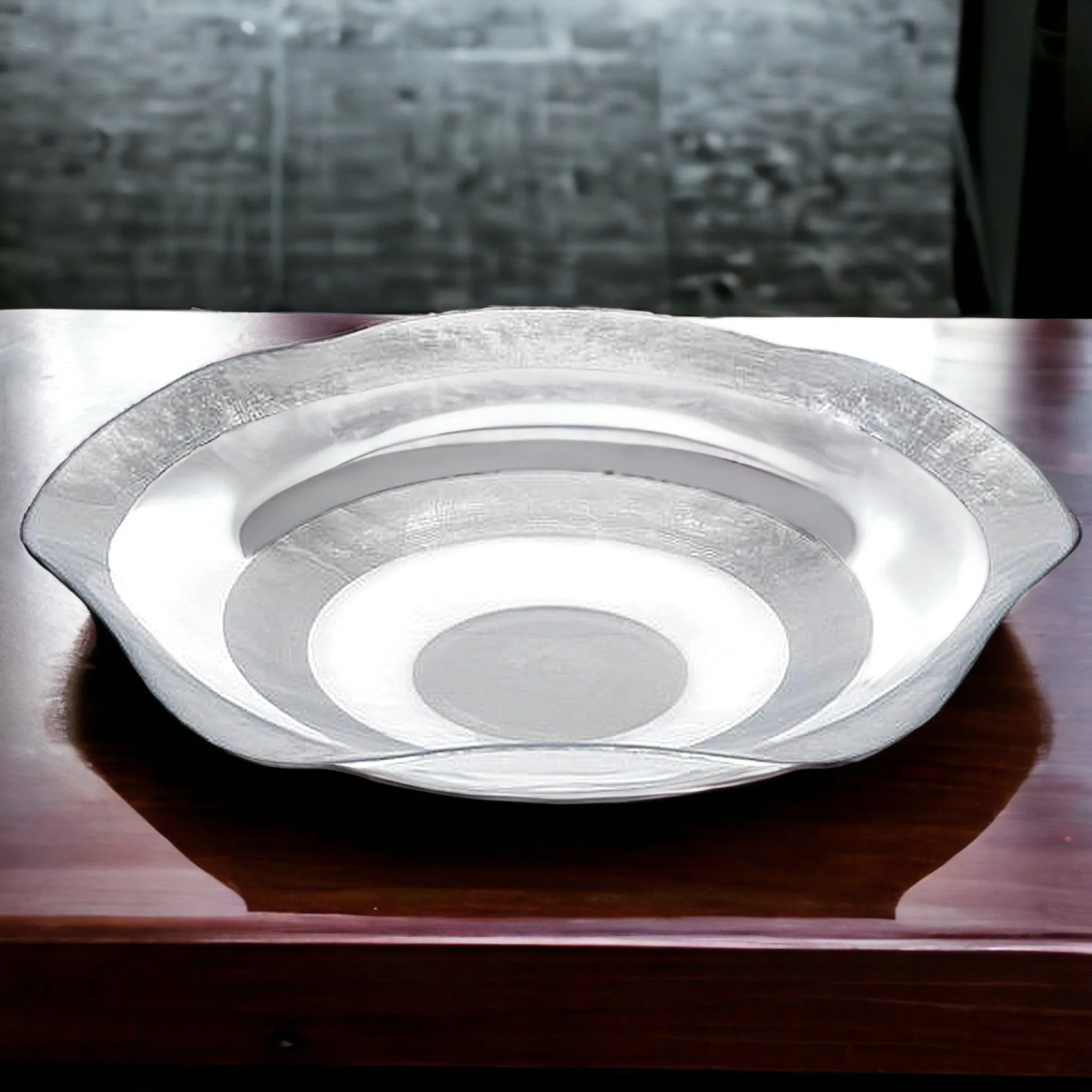 Crystal Glass 16 inches Decorative Bowl | Silverleaf Wave Design