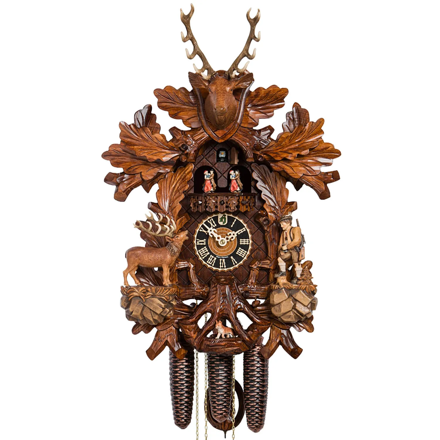 Cuckoo Clock - Painted 8-Day with Moving Hunter - HÖNES