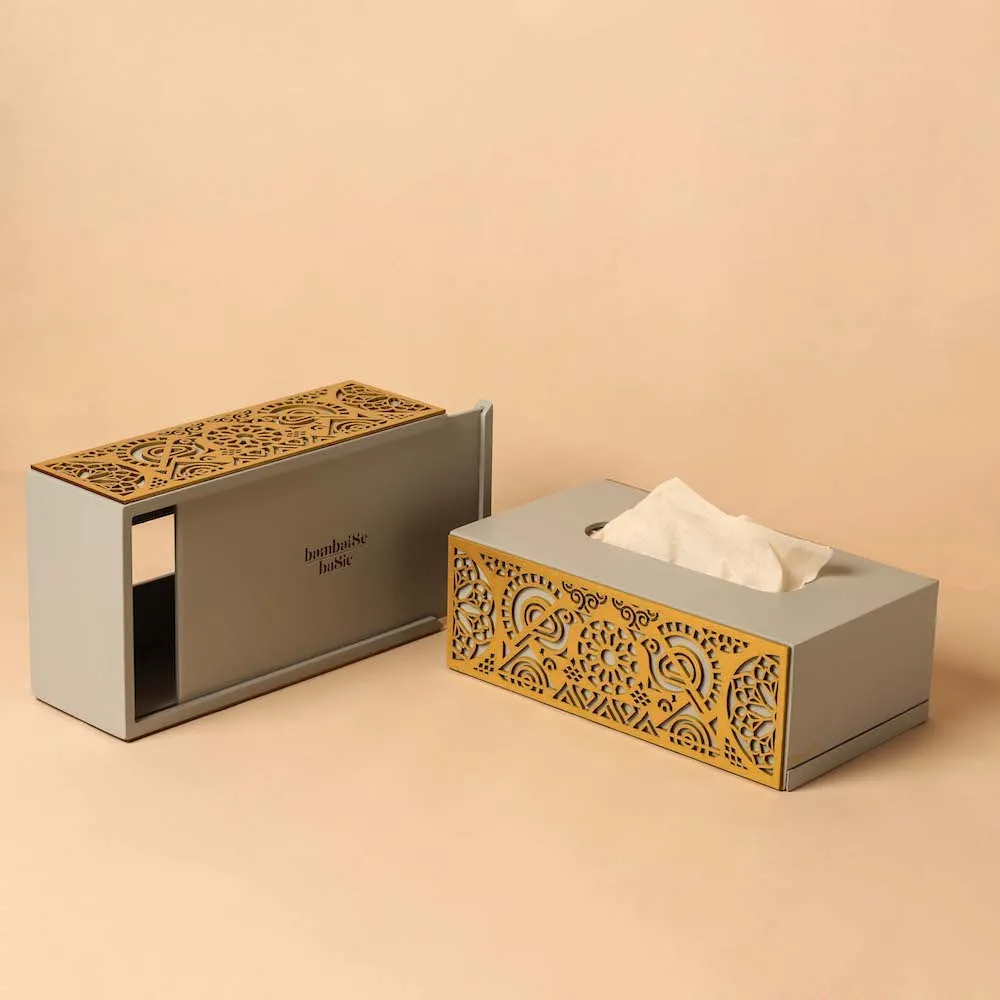 Cutwork Tissue Box (Grey Gold)