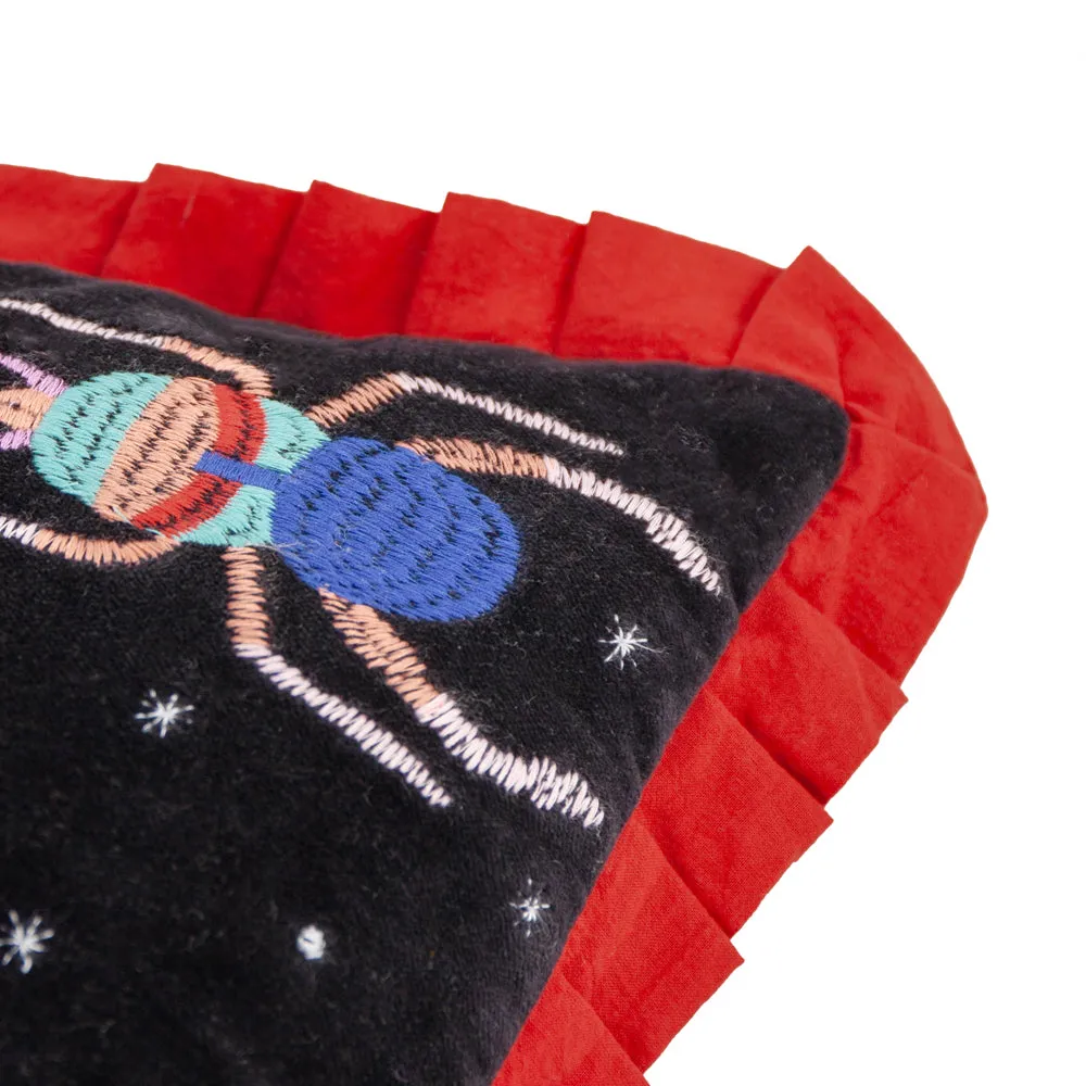 Darkling Beetles Embroidered Velvet Cushion Crimson/Black