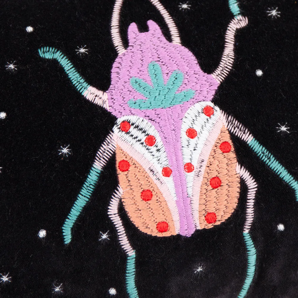 Darkling Beetles Embroidered Velvet Cushion Crimson/Black