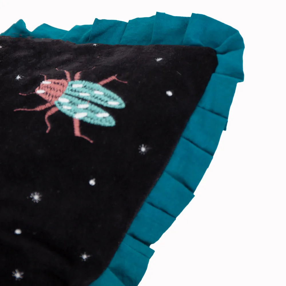 Darkling Beetles Embroidered Velvet Cushion Teal/Black