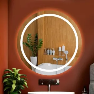 DAZZLIZE MIRROR Round led and Wall Mirror Design Stylish and Modern Glass for bedroom Mirror with 3 Color setting-Wall Mounted Backlit with Front Light (Warm Light)/and size (24x24).
