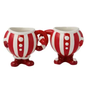 December Diamonds Candy Cane Lace Set of 2 Mr/Mrs Santa Mugs