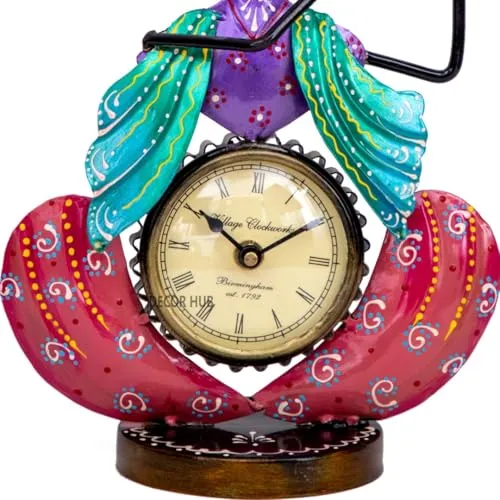Decor Hub Antique Krishna Flute Hanging with Clock Showpiece | Elegant Krishna Clock Design | Decorative Table Clock for Home Decor | Krishna Table Clock | 30x20x10 cm
