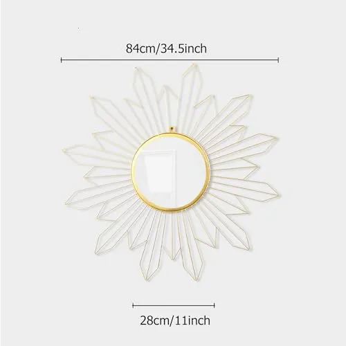 Decorative Wall Mirror with Sunburst Design, 30 cm Diameter, Gold and White