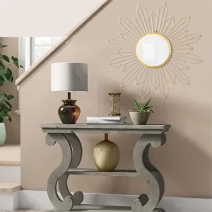 Decorative Wall Mirror with Sunburst Design, 30 cm Diameter, Gold and White