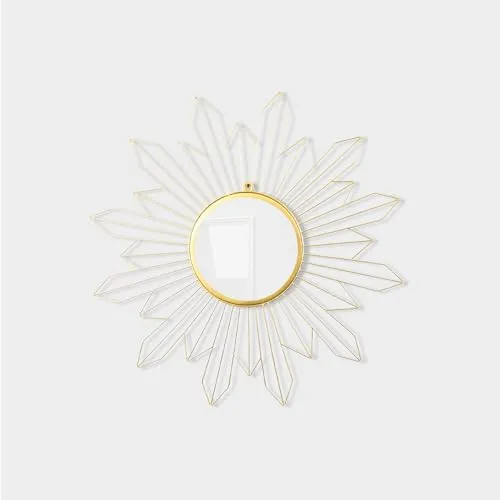 Decorative Wall Mirror with Sunburst Design, 30 cm Diameter, Gold and White