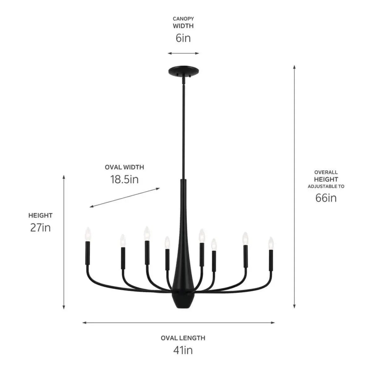 Deela 41" 8-Light Oval Chandelier 1-Tier, Black Finish