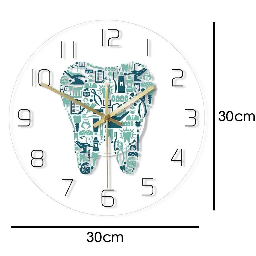 Dentist Dental Care Tooth  Symbol Wall Clock Acrylic Hanging Clock Silent Movement Time Clock Teeth Design Dental Office Department Decor