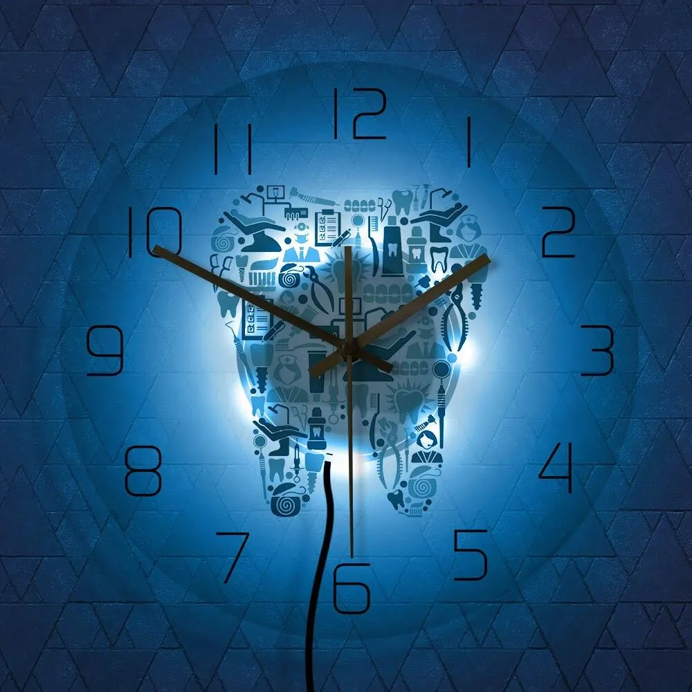 Dentist Dental Care Tooth  Symbol Wall Clock Acrylic Hanging Clock Silent Movement Time Clock Teeth Design Dental Office Department Decor