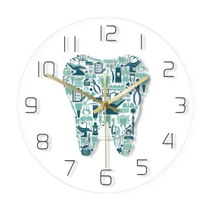 Dentist Dental Care Tooth  Symbol Wall Clock Acrylic Hanging Clock Silent Movement Time Clock Teeth Design Dental Office Department Decor