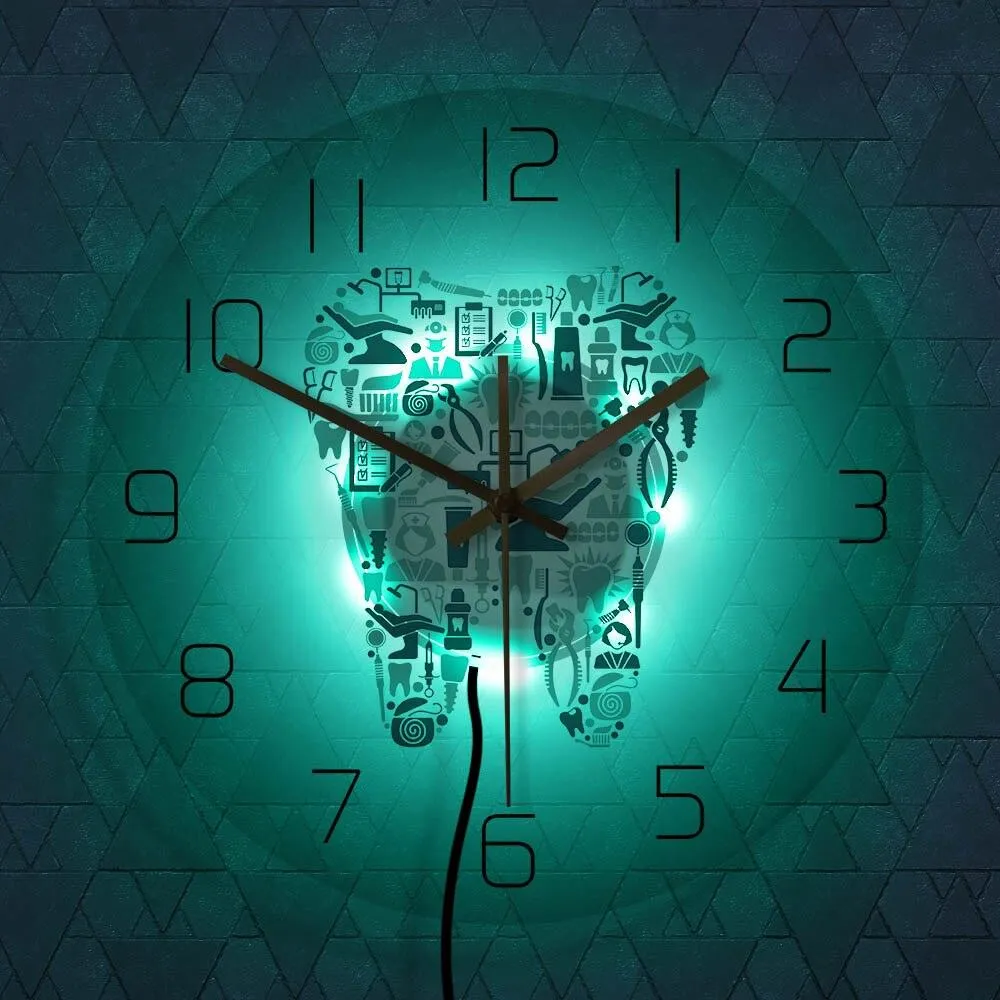 Dentist Dental Care Tooth  Symbol Wall Clock Acrylic Hanging Clock Silent Movement Time Clock Teeth Design Dental Office Department Decor