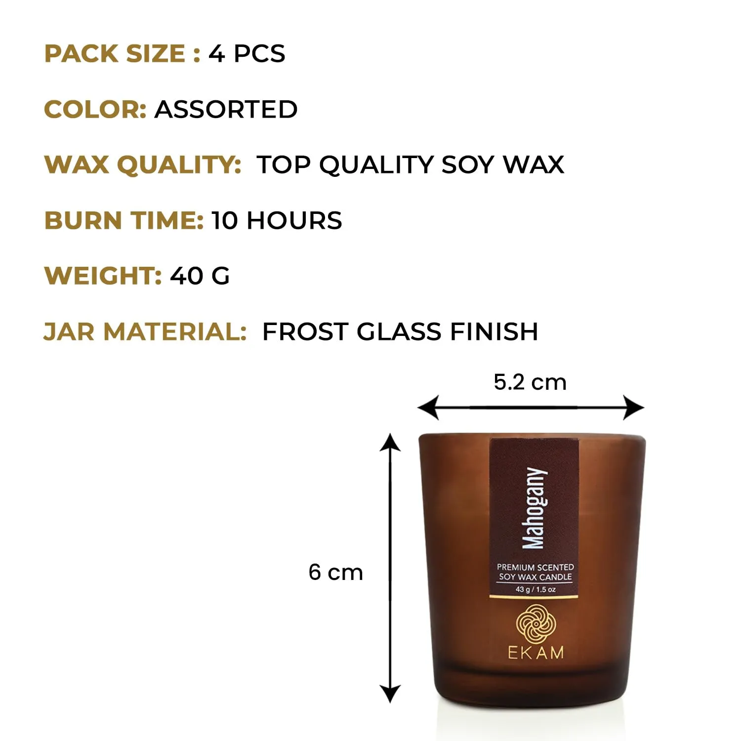 EKAM Gift Box| Pack of 4 Scented Votive Candles| Fragrances- Mahogany, Lavender, Black tea & Pomegranate and Jasmine| Ideal for Home Décor, Aromatherapy & Gifting| 10 hr. burn time|40g each
