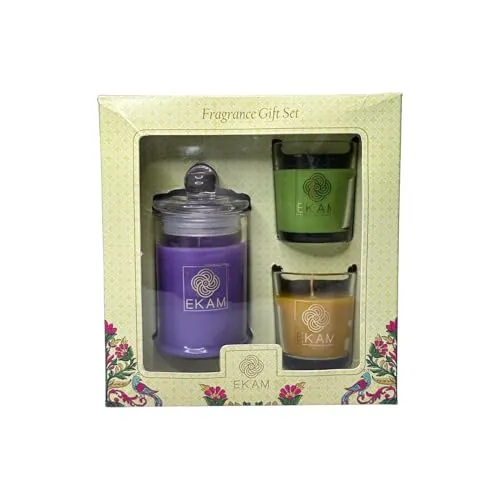 EKAM Gift Set of 3 Scented Candles| Long Lasting| Ideal for Home Décor, Aromatherapy & Gifting| Lead-Free Wick| Lavender Apothecary Candle|Orange Blossom & Lemongrass and Nagachampa Shot Glass