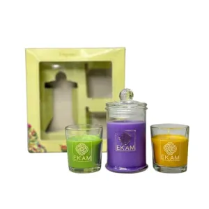 EKAM Gift Set of 3 Scented Candles| Long Lasting| Ideal for Home Décor, Aromatherapy & Gifting| Lead-Free Wick| Lavender Apothecary Candle|Orange Blossom & Lemongrass and Nagachampa Shot Glass