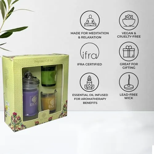 EKAM Gift Set of 3 Scented Candles| Long Lasting| Ideal for Home Décor, Aromatherapy & Gifting| Lead-Free Wick| Lavender Apothecary Candle|Orange Blossom & Lemongrass and Nagachampa Shot Glass