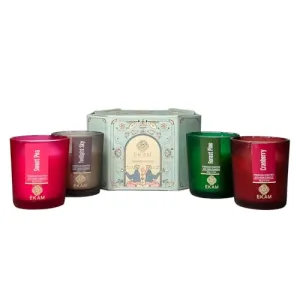 EKAM Pack of 4 Frosted Shot Glass Scented Candles| Long Lasting| Ideal for Home Décor, Aromatherapy, Gifting| Lead-Free| Sweet Pea, Twilight Sky, Forest Pine, Cranberry | 10 Hours Burn Time| Gift Set