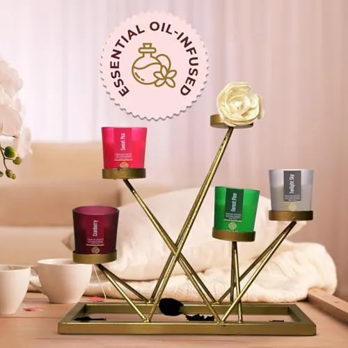 EKAM Pack of 4 Frosted Shot Glass Scented Candles| Long Lasting| Ideal for Home Décor, Aromatherapy, Gifting| Lead-Free| Sweet Pea, Twilight Sky, Forest Pine, Cranberry | 10 Hours Burn Time| Gift Set