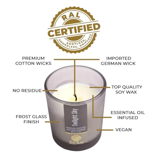 EKAM Pack of 4 Frosted Shot Glass Scented Candles| Long Lasting| Ideal for Home Décor, Aromatherapy, Gifting| Lead-Free| Sweet Pea, Twilight Sky, Forest Pine, Cranberry | 10 Hours Burn Time| Gift Set
