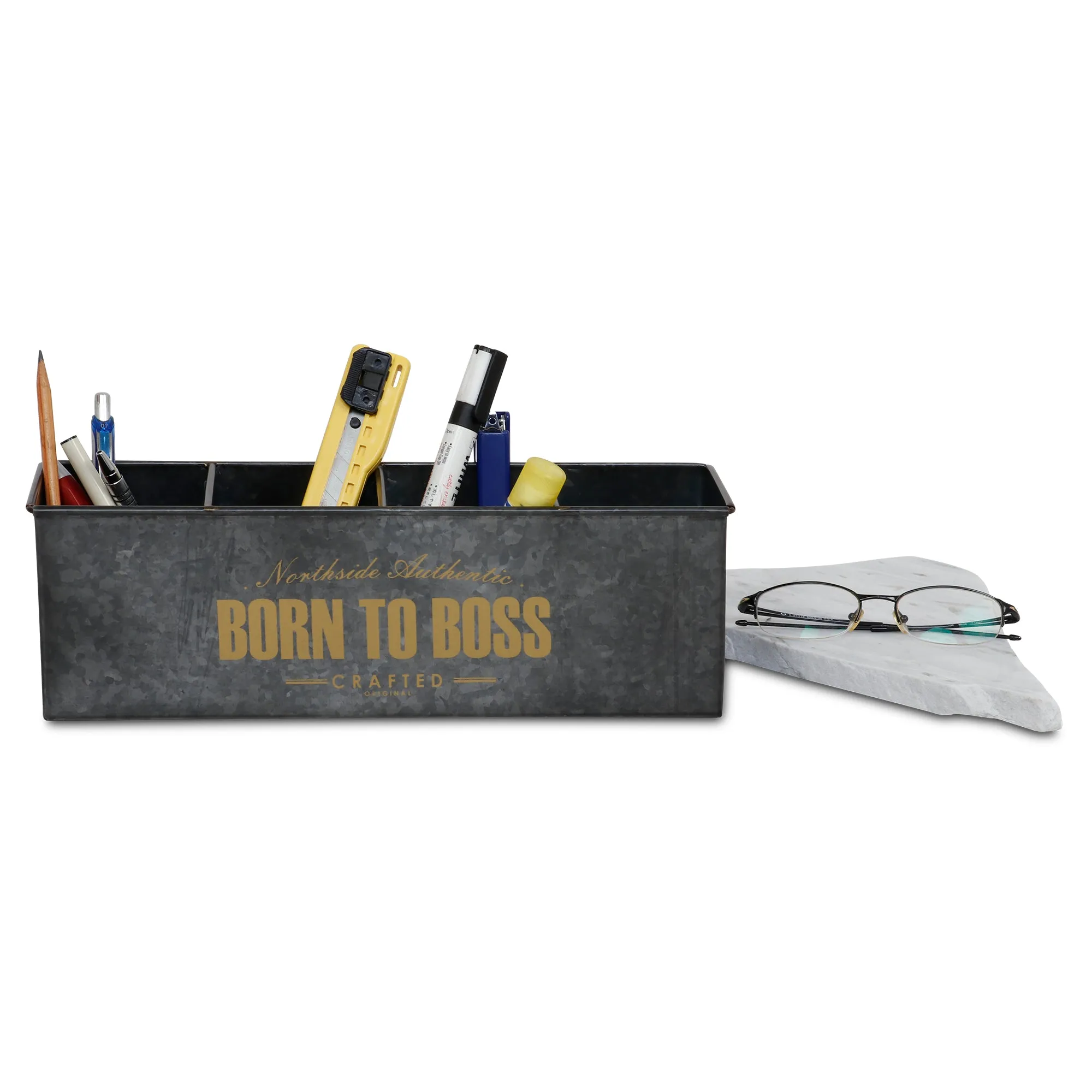 Elan Born to Boss Gadget Organiser, Desk Organizer, Cosmetic Organizer (4 Compartment, Antique Black)