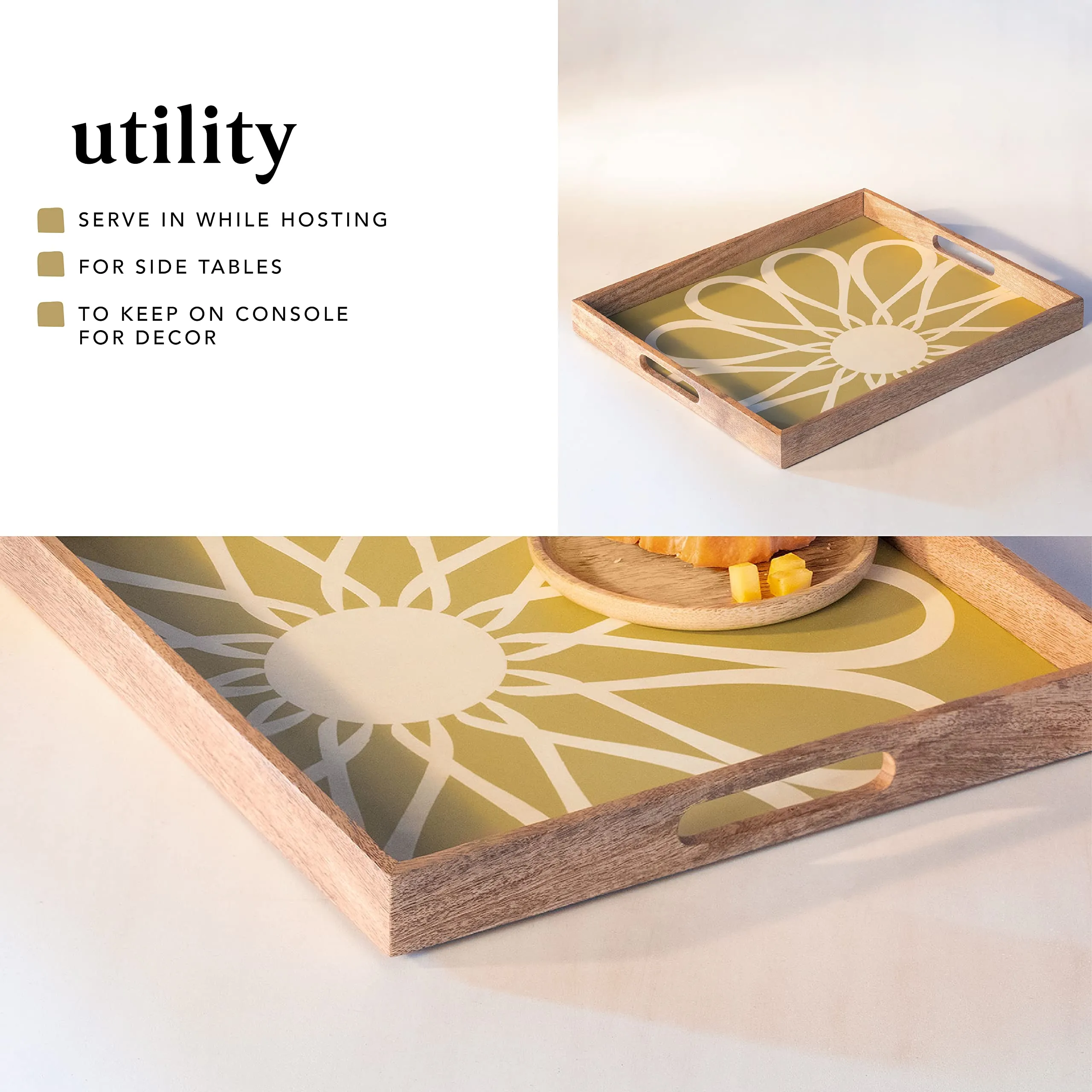 Ellementry Shade of Green Wooden Tray |Wooden Serving Tray for Decor | Wood Tray for Kitchen, Coffee Table & Dining Room Table | BPA Free Trays for Kitchen and Office and Home Decor