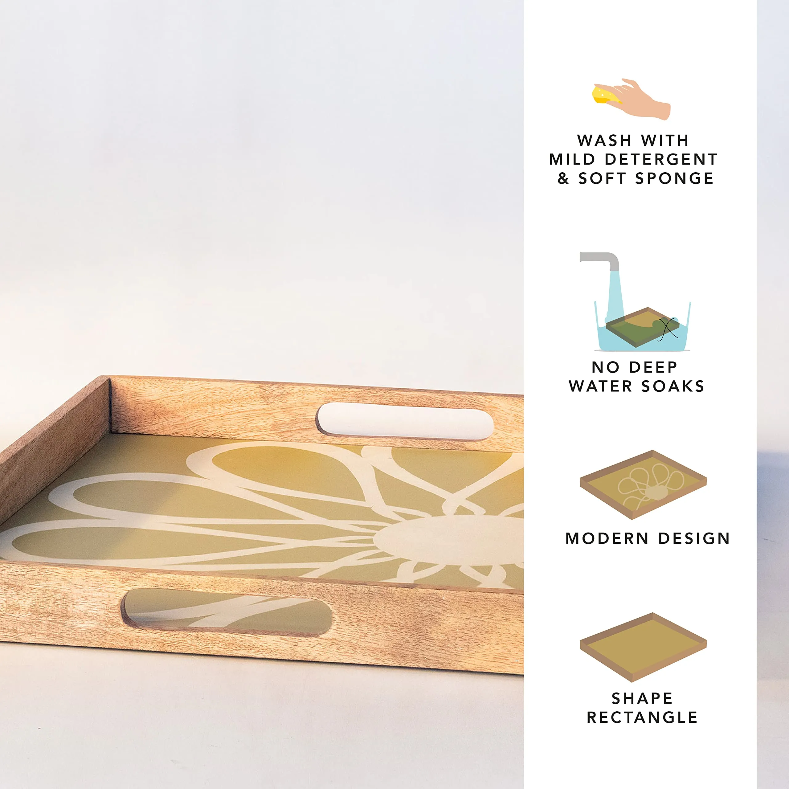 Ellementry Shade of Green Wooden Tray |Wooden Serving Tray for Decor | Wood Tray for Kitchen, Coffee Table & Dining Room Table | BPA Free Trays for Kitchen and Office and Home Decor