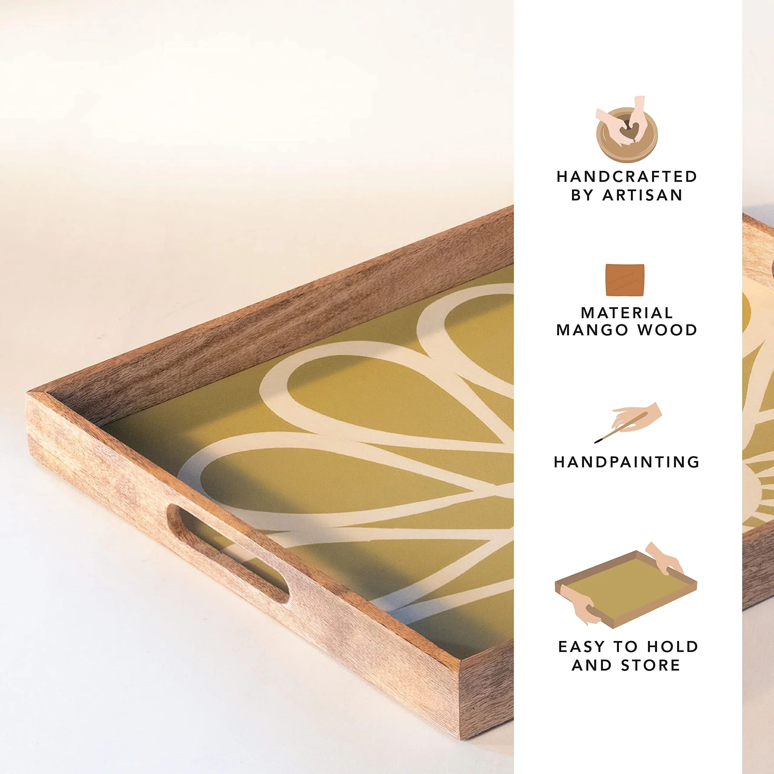 Ellementry Shade of Green Wooden Tray |Wooden Serving Tray for Decor | Wood Tray for Kitchen, Coffee Table & Dining Room Table | BPA Free Trays for Kitchen and Office and Home Decor