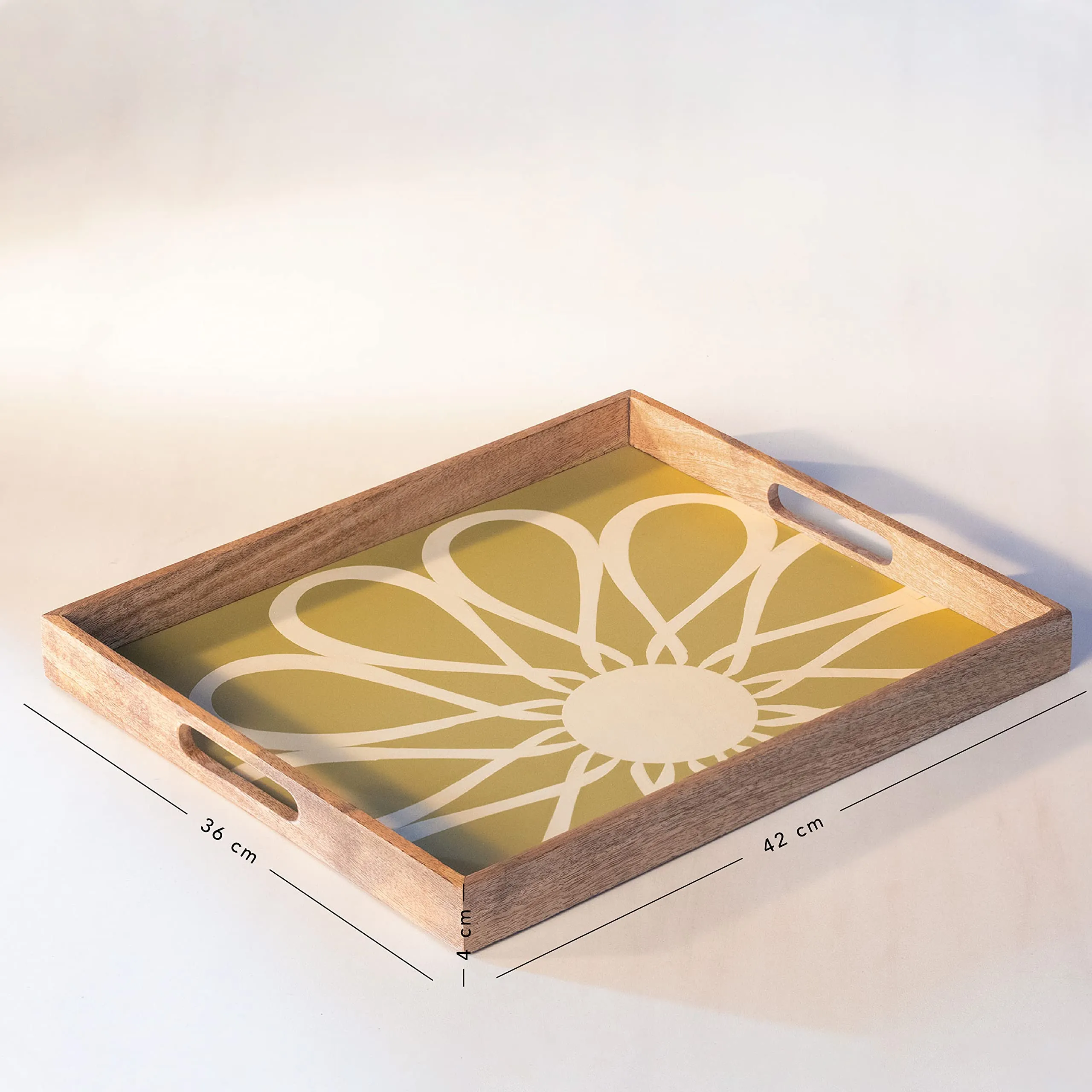 Ellementry Shade of Green Wooden Tray |Wooden Serving Tray for Decor | Wood Tray for Kitchen, Coffee Table & Dining Room Table | BPA Free Trays for Kitchen and Office and Home Decor