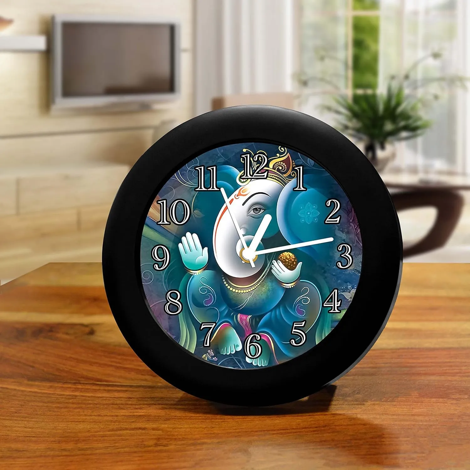 Epic Stuff - -Lord Ganesha Design Plastic Round Table Clock - Best Accessories for Home and Office Decor