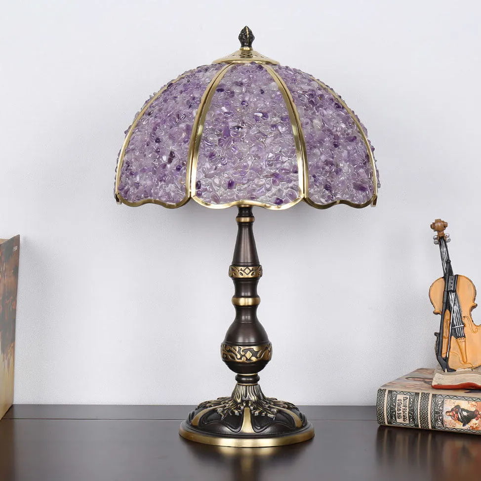 European Luxury Agate Crystal Dome Copper 1-Light Table Lamp