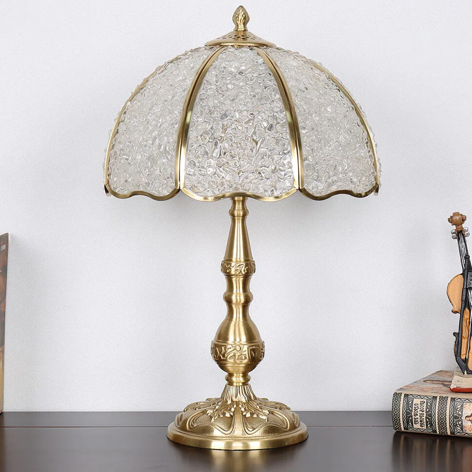 European Luxury Agate Crystal Dome Copper 1-Light Table Lamp