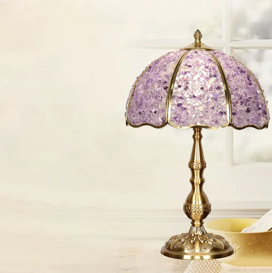 European Luxury Agate Crystal Dome Copper 1-Light Table Lamp