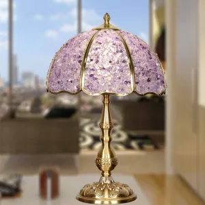European Luxury Agate Crystal Dome Copper 1-Light Table Lamp