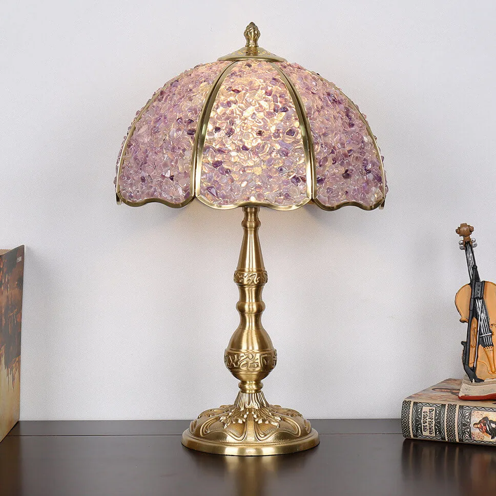European Luxury Agate Crystal Dome Copper 1-Light Table Lamp