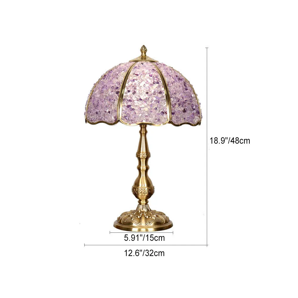 European Luxury Agate Crystal Dome Copper 1-Light Table Lamp